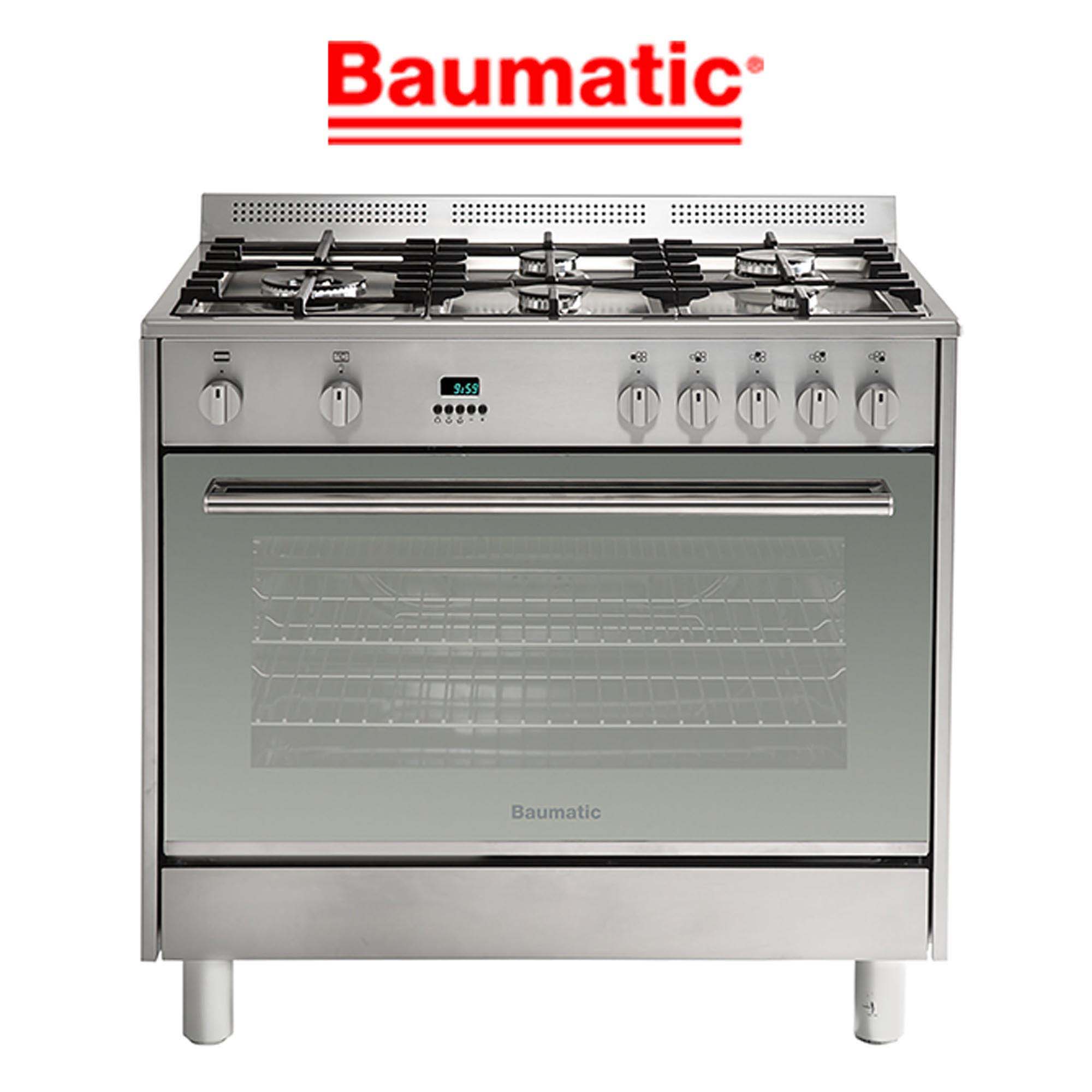 Baumatic BAF90EG-2, 11 function 90cm Stove/Cooker - LPG and Natural Gas Cooktop & Electric in Stainless Steel