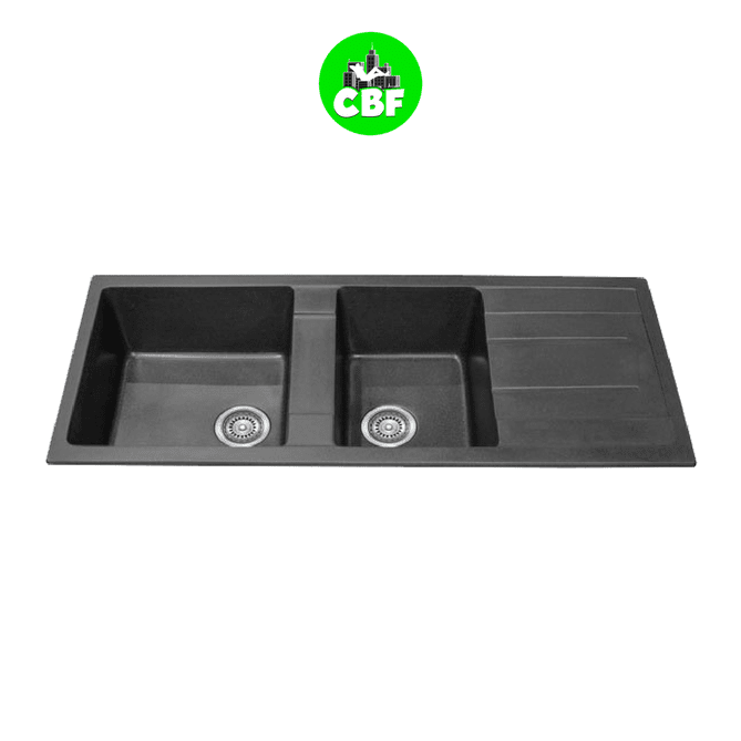 The CBF S11650D-B Black Kitchen Sink with 1 and 3/4 bowl and drainer