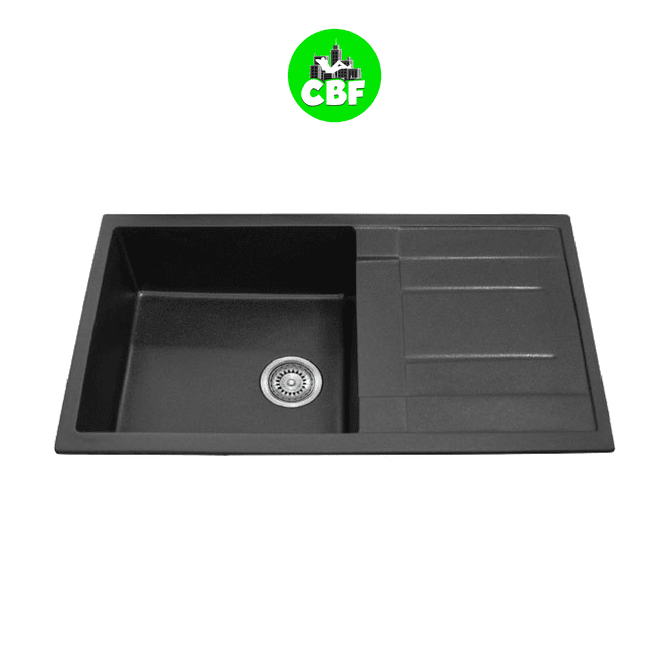 CBF S8650D-B - Black Kitchen Sink - Single Bowl with Drainer - 860 x 500mm