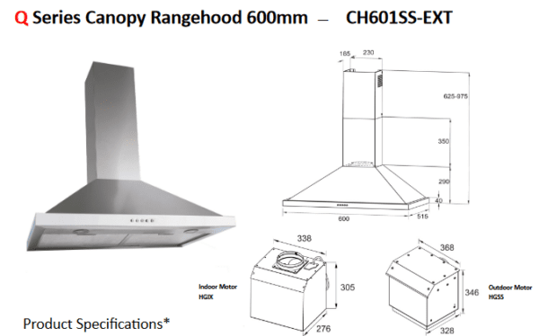 60cm Stainless Steel Canopy Rangehood