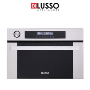 A Di Lusso 60cm built-in steam oven with a digital display, featuring a white and black design.