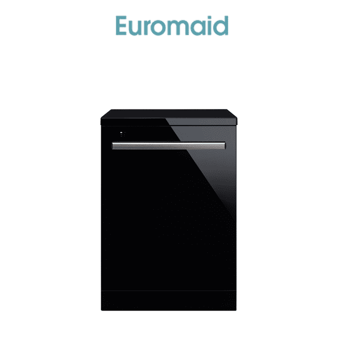 Euromaid EDWB16G 60cm Freestanding Black Glass Dishwasher 16 Place Settings