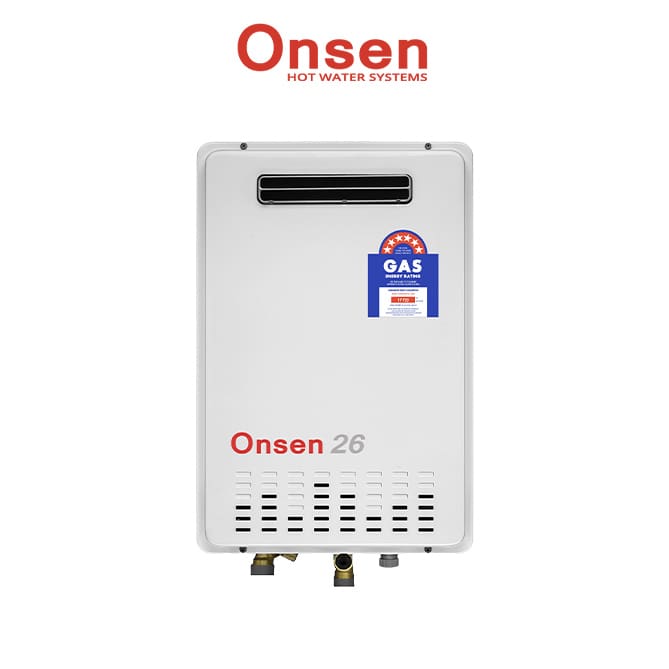 Onsen LPG Gas Hot Water System unit, with adjustable temperature control, and 6 star energy rating.
