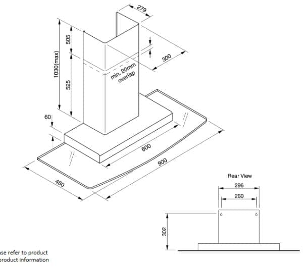 Technika FHEEA98A9S-2 90cm Stainless Steel and Glass Canopy Rangehood-schematic