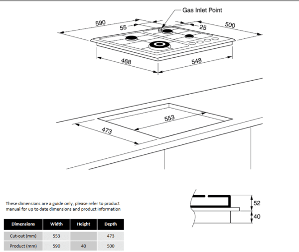 Technika H640STXFPRO-3 Gas Cooktop 4 Burner - 600mm - Brushed Stainless Steel