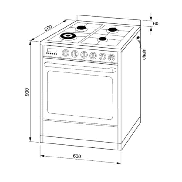 Technika T640TE8 60cm Dual Fuel Freestanding Stove (schematic)