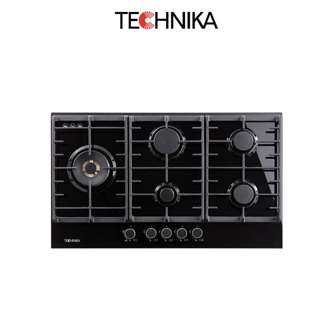 Technika 90cm Black glass gas cooktop