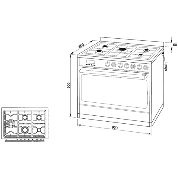 Technika TU950TLE8 90cm Dual Fuel Freestanding Stove (schematic)