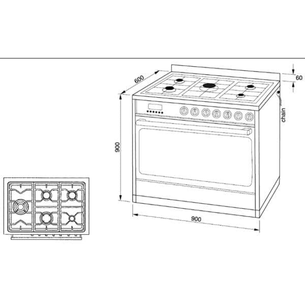 Technika TU950TLE8G 90cm Dual Fuel Stainless Steel-Black Glass Freestanding Stove-schematic