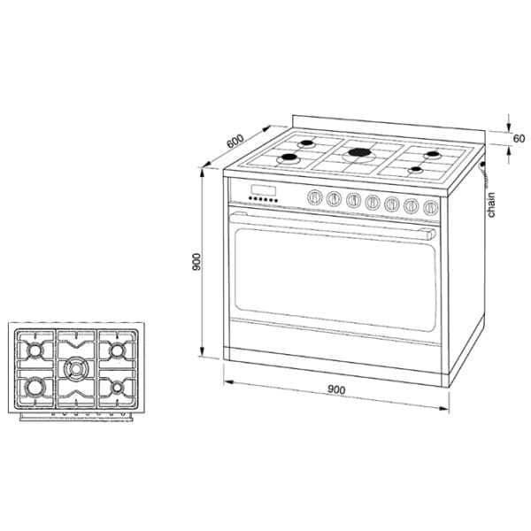 Technika TU950TME8BG 90cm Dual Fuel Stainless Steel-Black Glass Freestanding Stove-schematic