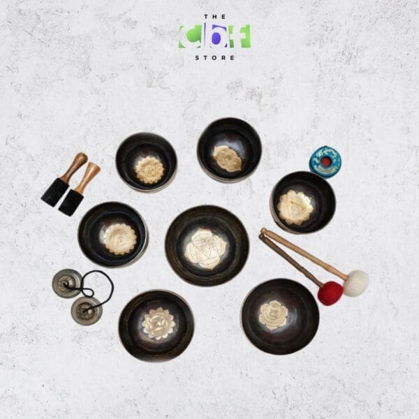 Hand-hammered Black Chakra Mandala Singing Bowls Set