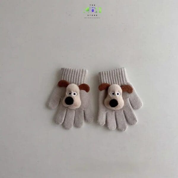 Bow Wow Finger Gloves with Puppy face for Toddlers/Baby in Beige, Black, Brown, Cream, Deep Brown, Grey