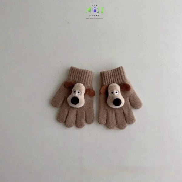 Bow Wow Finger Gloves with Puppy face for Toddlers/Baby in Beige, Black, Brown, Cream, Deep Brown, Grey