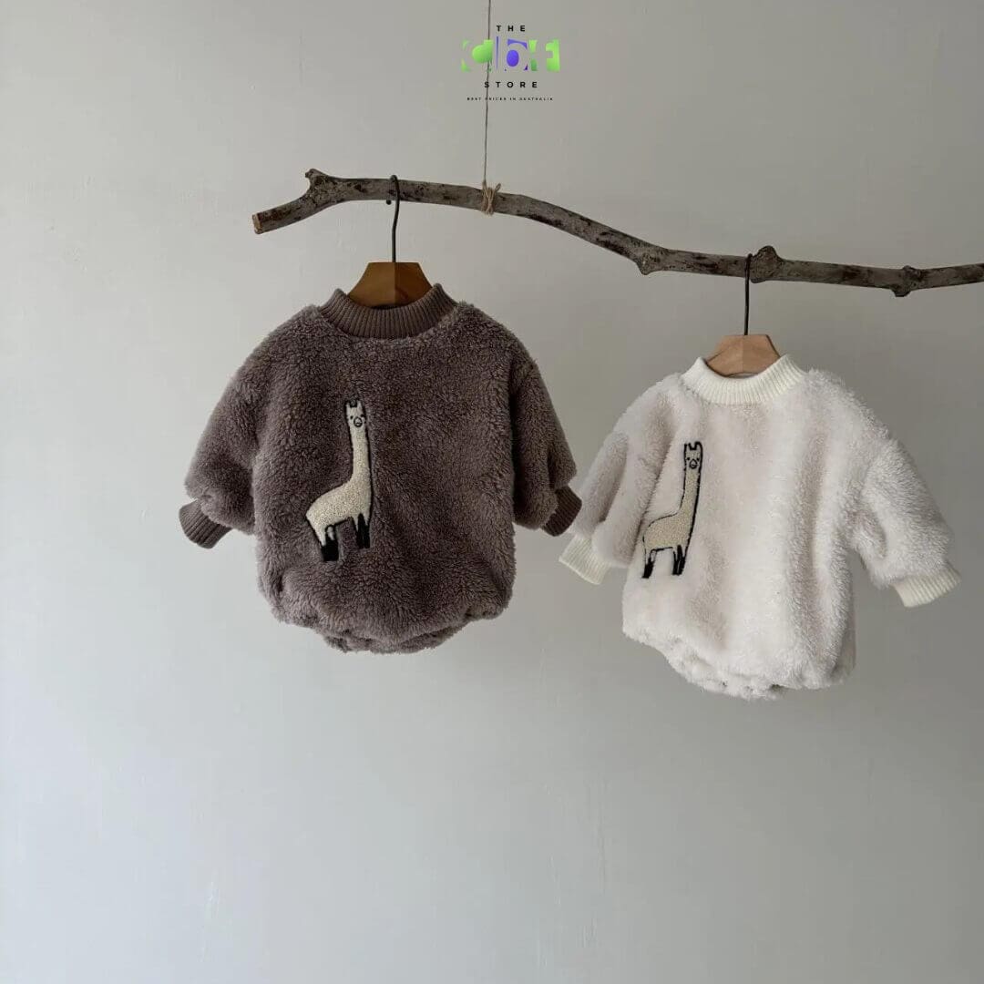Llama Body Romper for Toddler in Brown and White