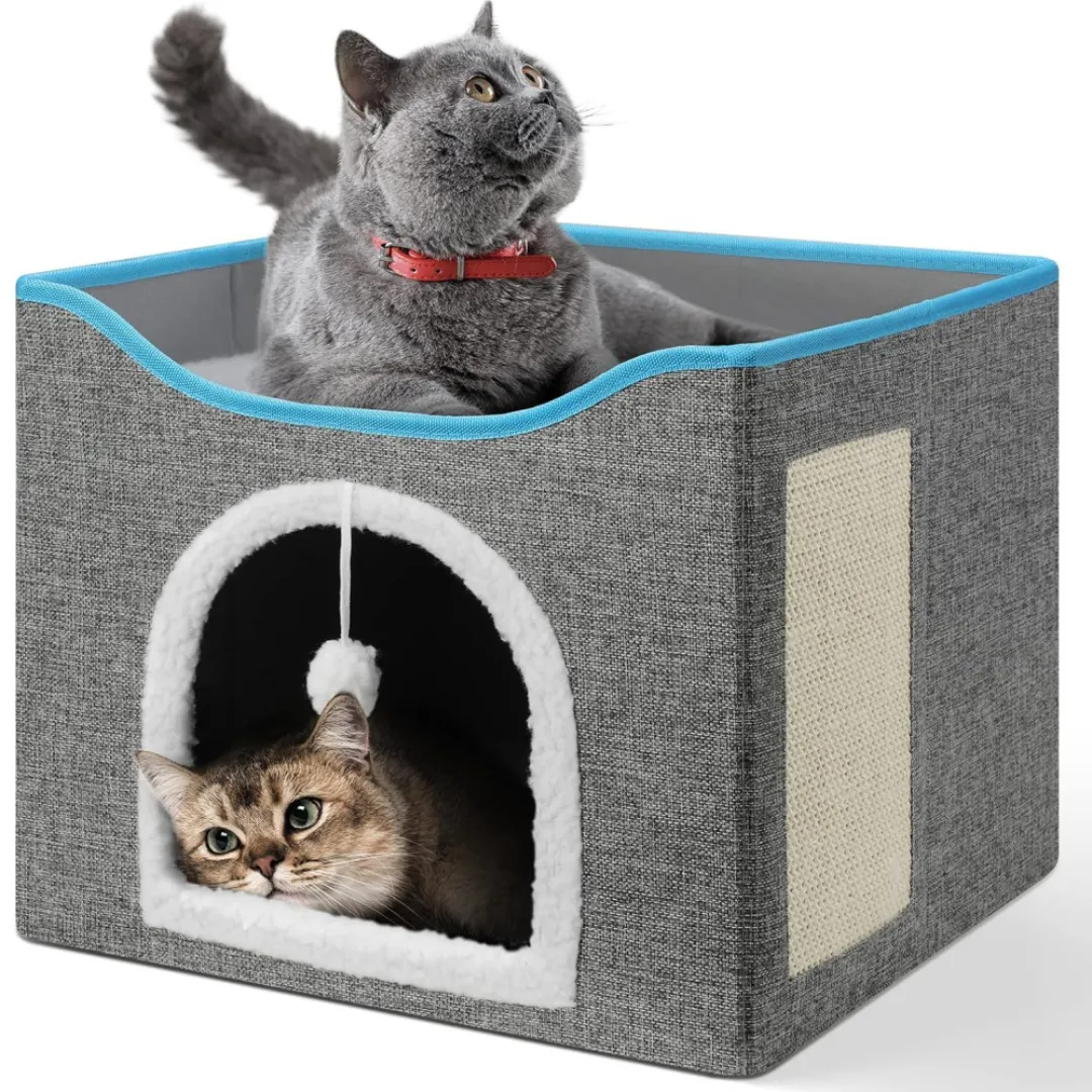 PETSWOL Cat House With Scratch Pad Cozy Cat Hideout And Lounge For Multi-Cat Households (6)
