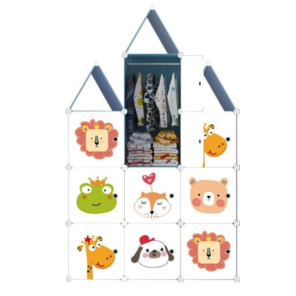 SOGA 10 Cubes DIY Animal Design Portable Wardrobe Divide-Grid Modular Storage Organiser Foldable Closet