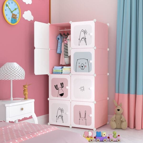 SOGA 8 Cubes Pink Portable Wardrobe Divide-Grid Modular Storage Organiser Foldable Closet