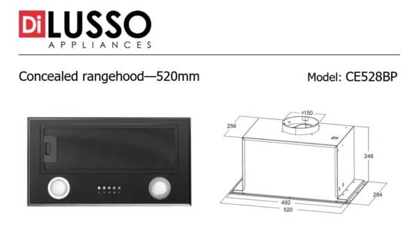 Di Lusso CE528BP 52cm Concealed Black Rangehood