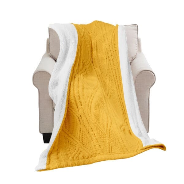 SOGA 200X230cm Throw Blanket Yellow and White Chenille Fleece Knitted Fabric on One Side Soft Suede