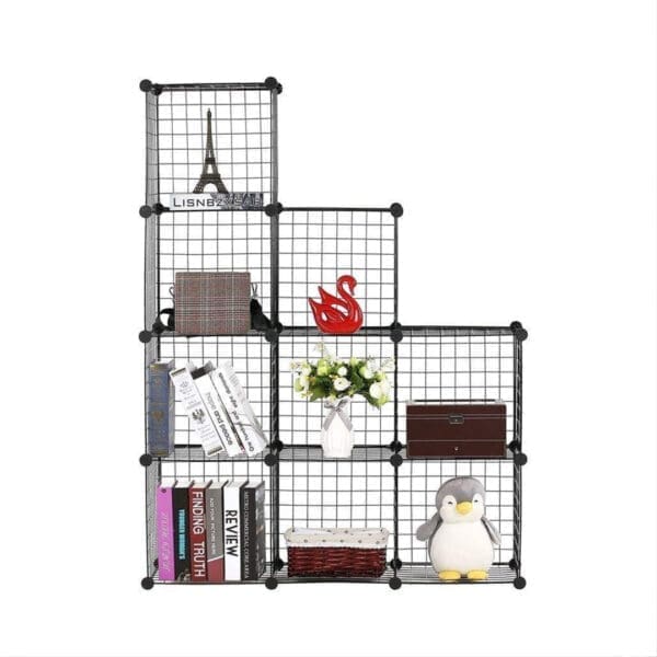 SOGA Black Portable 9-Cube 3 Column Storage Organiser Foldable DIY Modular Grid Space Saving Shelf