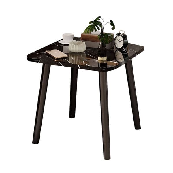 SOGA 40cm Black Ceramic Table Stone Pattern Compact Modern Design with Black Metal Legs