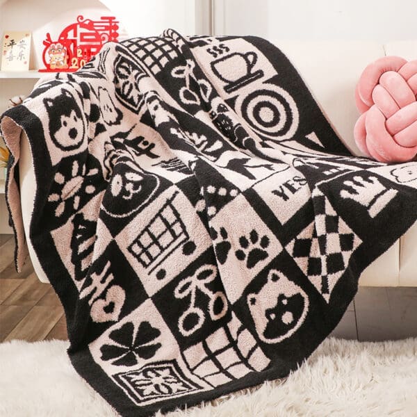 SOGA 130x160cm Throw Blanket  Black and White New Year Limited Edition Peace and Joy Plush Cozy