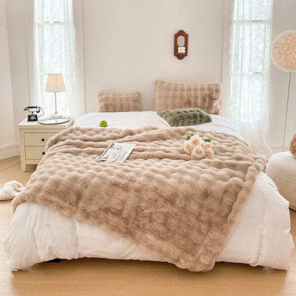 SOGA 200cm Light Camel Fur Fuzzy Super Soft and Cozy Fluffy Throw Blanket