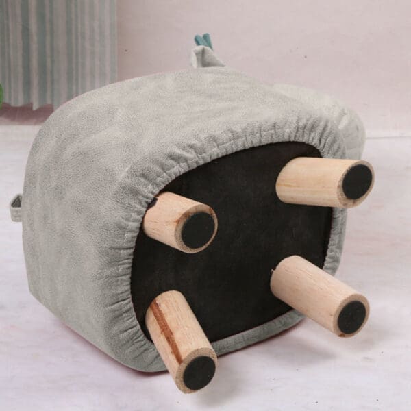 SOGA Beige Gray Children Bench Elephant Character Round Ottoman Stool Soft Small Comfy Seat Home Decor